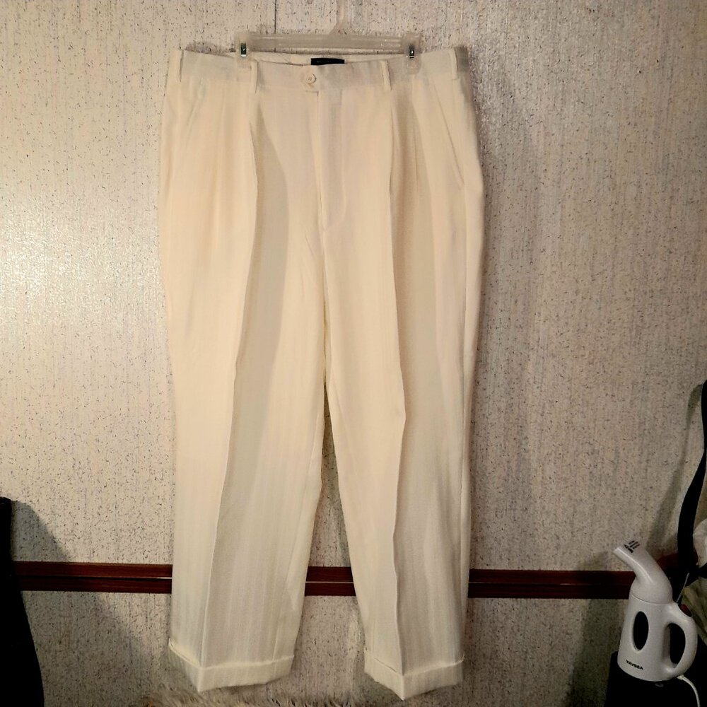 MILANO MODA Off-White Slacks Striped Pattern Size 40L